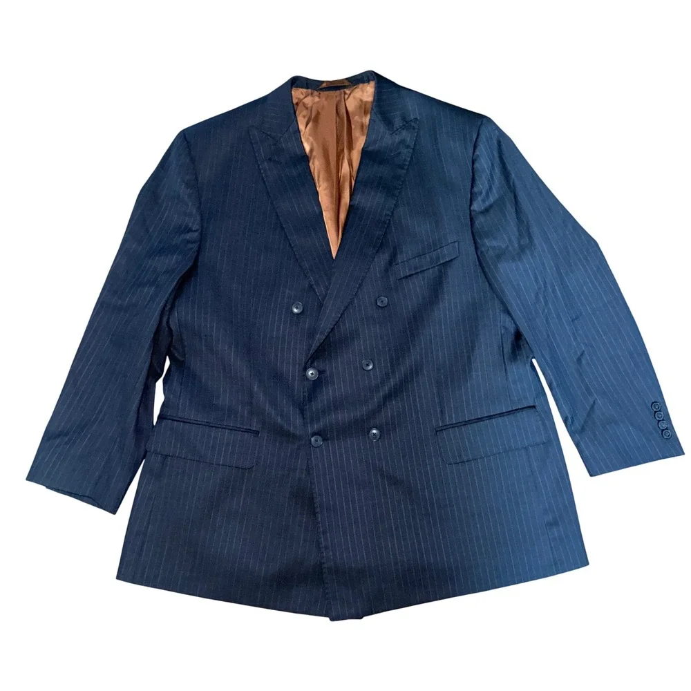 Jos A Bank Joseph Blazer Mens 50R Blue Pinstripe Wool Double Breasted  formal
